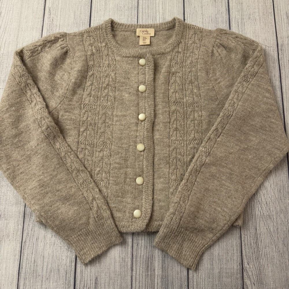 Camila Coelho Revolve Cropped Alpaca Blend Cardigan Size Medium Beige Women's